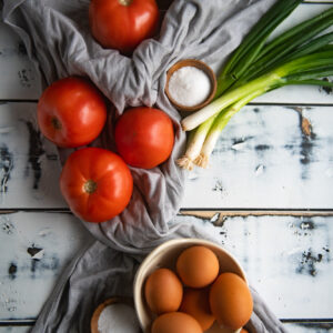 Tomato, Scallions and Eggs Still Life - Food photography