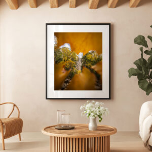 Yosemite Falls Through Autumn Leaves – National Park Fine Art Print | Fall Foliage Waterfall Photography Wall Art